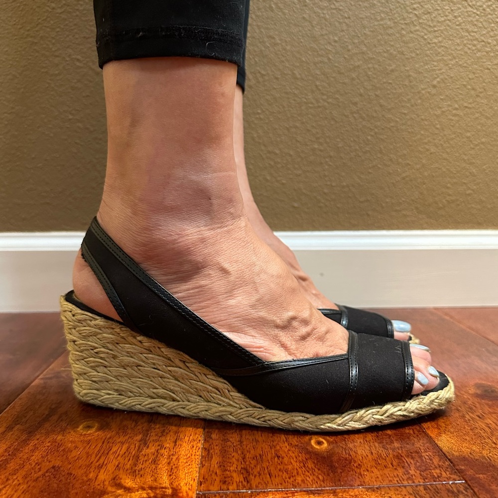 Black Open-toe Wedges